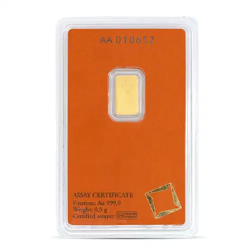 0.5g Valcambi .9999 Gold Bar in Assay