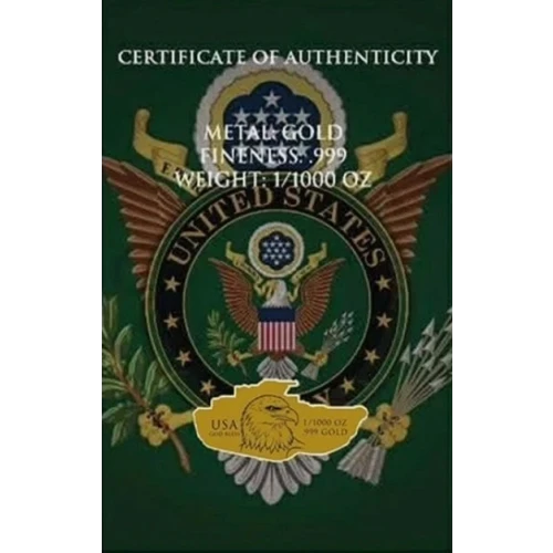 1/1000th oz US Army Tank w/ Eagle .9999 Gold Medal in Card (2)