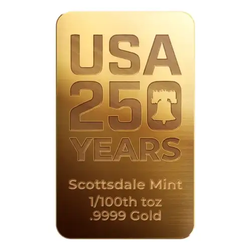 1/100th oz Scottsdale Mint USA 250 Years .9999 Gold Bar in Certi-Lock Assay (3)