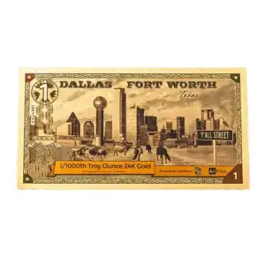 1 Dallas Fort Worth TX GoldBack Note 1/1000th oz .999 Gold