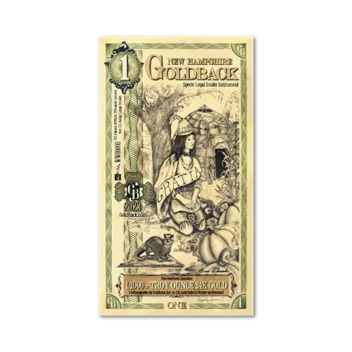 1 New Hampshire GoldBack Note 1/1000th oz .999 Gold
