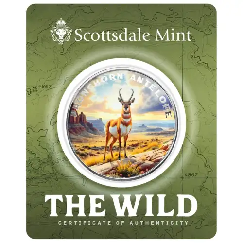 1 oz Scottsdale Mint THE WILD Pronghorn Antelope .999 Silver Colorized Round in Certi-Lock Assay (3)