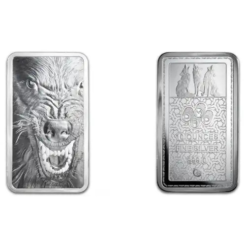 10 oz PAMP Into The Wild Series: American Wolf .999 Silver Proof-like Bar