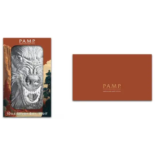 10 oz PAMP Into The Wild Series: American Wolf .999 Silver Proof-like Bar (2)