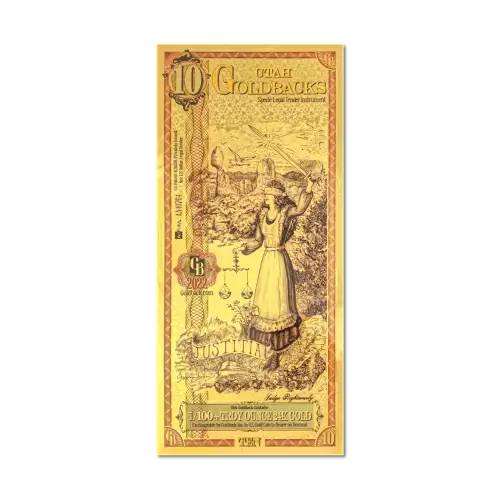 10 Utah GoldBack Note 1/100th oz .999 Gold (2)