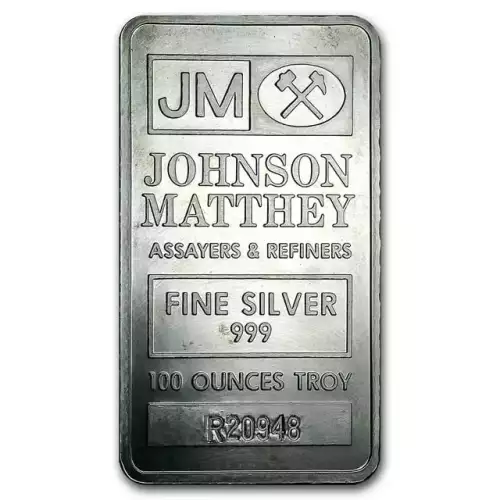 100oz Johnson Matthey Silver Bar - Pressed R Series W/ Box