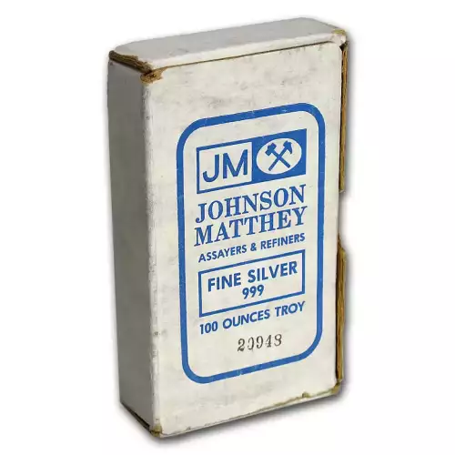 100oz Johnson Matthey Silver Bar - Pressed R Series W/ Box (2)