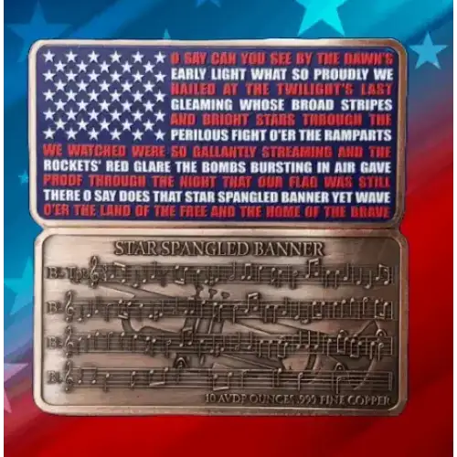 10oz Star Spangled Flag Colorized .999 Copper Bar in Capsule