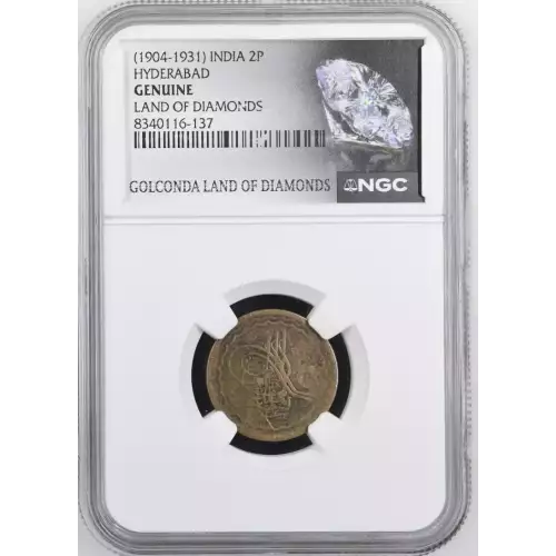 1904-1931 India Hyderabad 2 Pai from Golconda Land of Diamonds label NGC Genuine