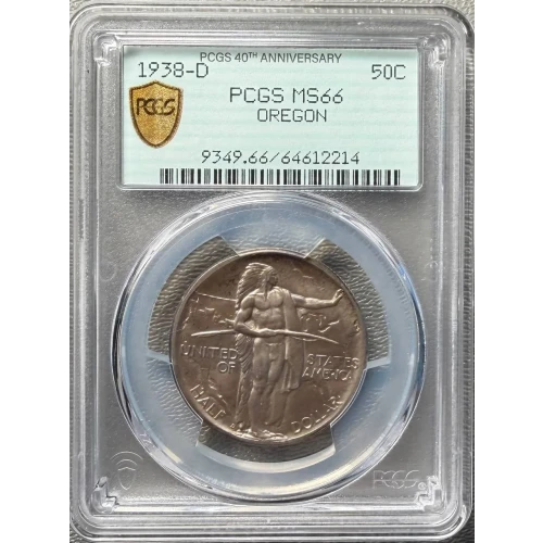 1938-D Oregon Trail Memorial Silver Half Dollar PCGS MS66 - Original holder PCGS 40th Anniversary