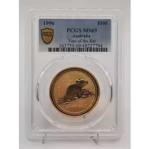 1996 1oz PCGS MS69 Perth Mint Lunar Series I Year of the Rat .9999 Gold Coin