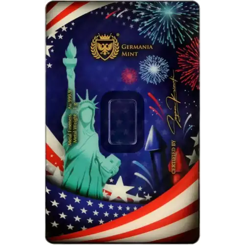 1g Germania Mint 4th of July .9999 Gold Bar in Assay (2)