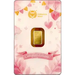 1g Germania Mint Congratulations Newborn Baby Girl .9999 Gold Bar in Assay Card