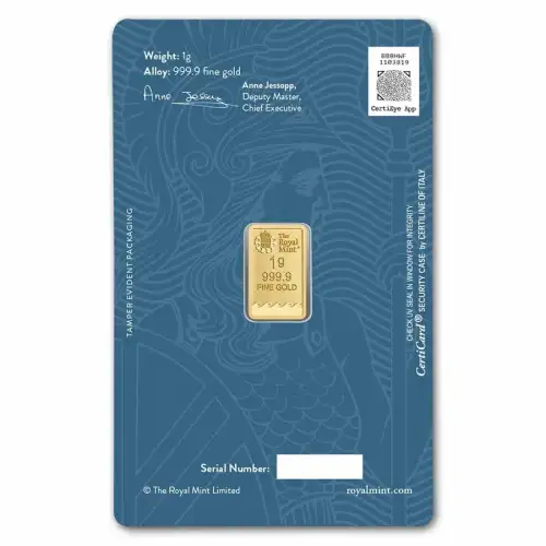 1g Royal Mint Britannia .9999 Gold Bar in Assay (4)