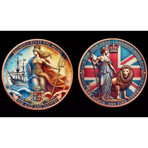 1oz Britannia Rules the Waves Colorized .999 Copper Round