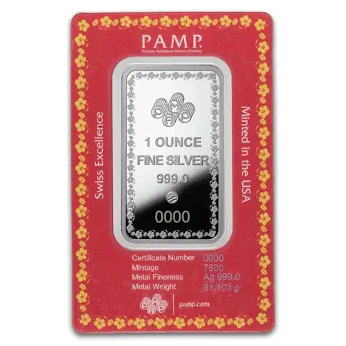 1oz PAMP Diwali Lakshmi Sacred Cow .999 Silver proof-like bar in Assay Card