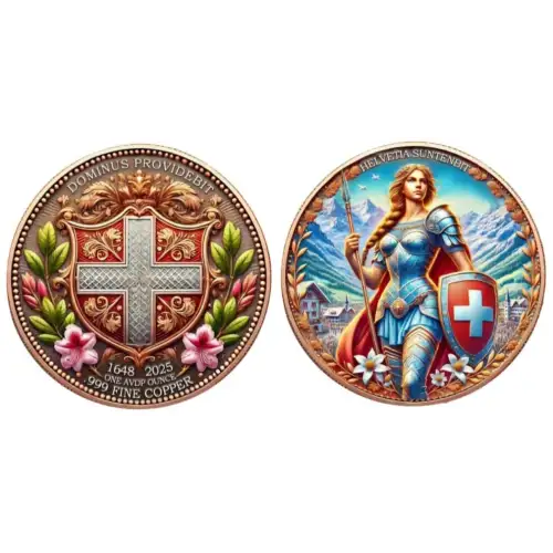 1oz Swiss Helvetia Suntenbit Colorized .999 Copper Round