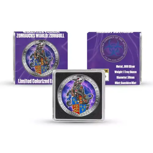 1oz Zombucks World Zombull Colorized .999 Silver BU Round (2)