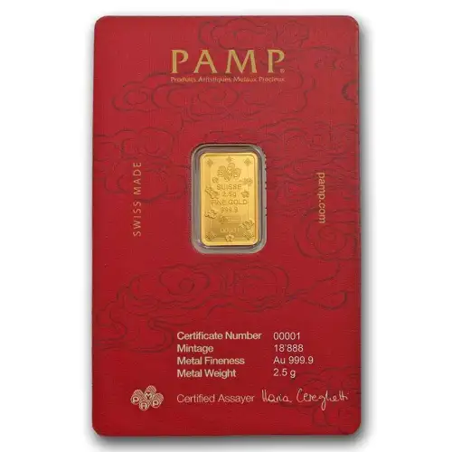 2.5g PAMP Suisse Lucky Cat .9999 Gold Proof Like Bar (2)