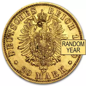 20 Mark German Gold Coins Random Year Circulated (1871-1915) (2)