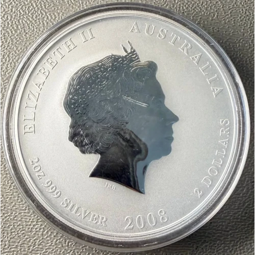 2008 2oz Australian Perth Mint Silver Lunar II: Year of the Mouse .999 Colorized Silver Round (2)