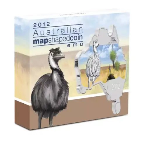 2012 1oz Australia Perth Mint EMU Australian Map Shaped .999 Silver Coin (2)
