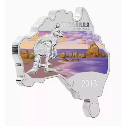 2013 1oz Australia Perth Mint KANGAROO Australian Map Shaped .999 Silver Coin