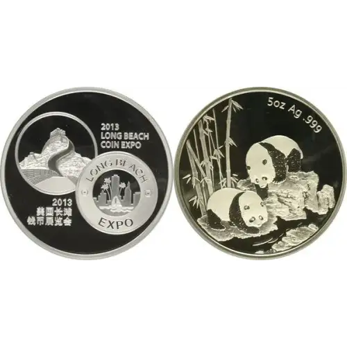 2013 5oz Long Beach Coin Expo Chinese Panda .999 Proof Silver