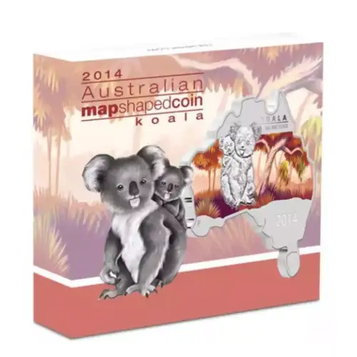 2014 1oz Australia Perth Mint KOALA Australian Map Shaped .999 Silver Coin (2)