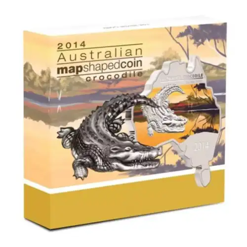 2014 1oz Australia Perth Mint SALTWATER CROCODILE Australian Map Shaped .999 Silver Coin (2)