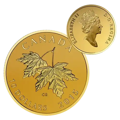2015 1/4 oz Canada Maple Leaves 1990 Queen Effigy .9999 Gold RP Coin w/ OGP