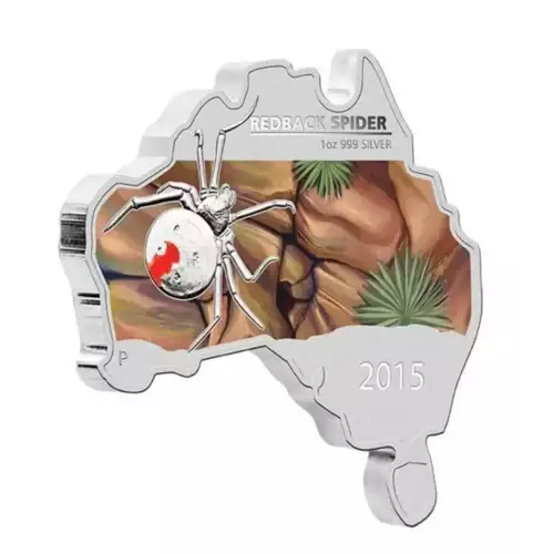 2015 1oz Australia Perth Mint REDBACK SPIDER Australian Map Shaped .999 Silver Coin