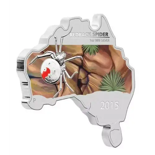 2015 1oz Australia Perth Mint REDBACK SPIDER Australian Map Shaped .999 Silver Coin