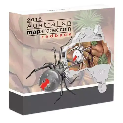 2015 1oz Australia Perth Mint REDBACK SPIDER Australian Map Shaped .999 Silver Coin (2)