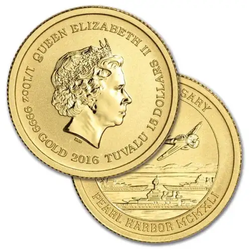 2016 1/10oz Tuvalu Pearl Harbor 75th Anniversary Commemorative .9999 Gold Coin (2)