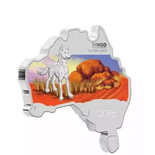 2016 1oz Australia Perth Mint DINGO Australian Map Shaped .999 Silver Coin