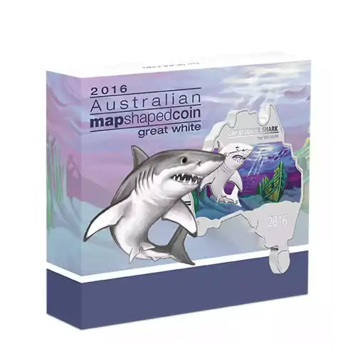 2016 1oz Australia Perth Mint GREAT WHITE SHARK Australian Map Shaped .999 Silver Coin (2)