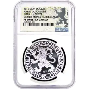 2017 1oz Netherlands .999 Silver Lion Dollar NGC PF70 Ultra Cameo World Fair of Money Releases (3)