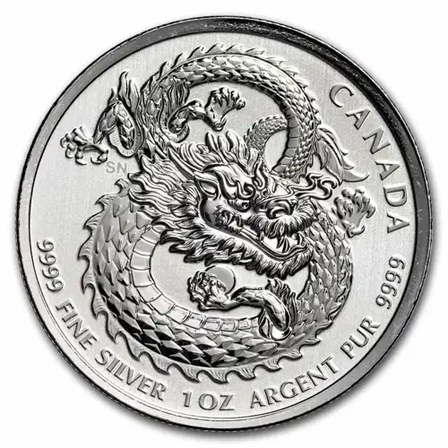 2020 1 oz RCM $5 Lucky Dragon .9999 Silver High Relief BU