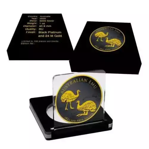 2020 1oz Australia Perth Mint Emu Black Platinum Edition .999 Silver Coin (2)