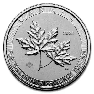 2020 2oz Canadian Twin Maple .9999 Silver Coins (2)
