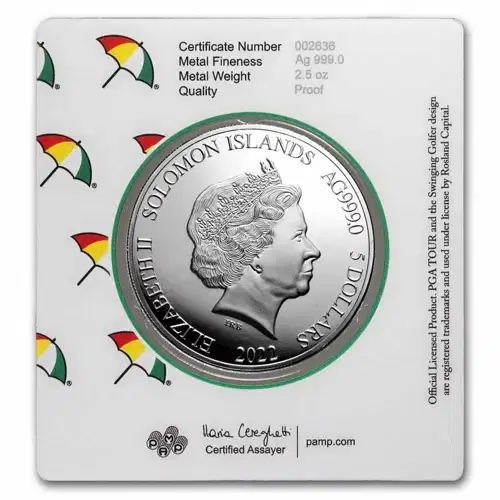 2022 2.5 oz PAMP Solomon Islands Arnold Palmer Proof .999 Silver Coin in Assay