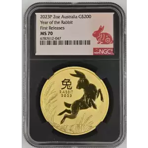 2023 2oz Australia Perth Mint Lunar Series III Year of the Rabbit .9999 Gold Coin - NGC MS 70 