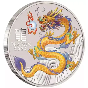 2024 1/2oz Australia Lunar Series III YELLOW DRAGON - Year of the Dragon .9999 Silver Coloured BU Coin (4)