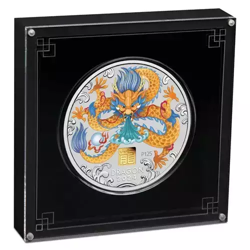 2024 1kg Australia Perth Mint Lunar Series III - Year of the Dragon .9999 Silver Coloured Coin w/ Gold Privy Mark (3)