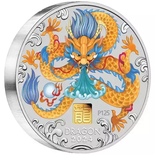 2024 1kg Australia Perth Mint Lunar Series III - Year of the Dragon .9999 Silver Coloured Coin w/ Gold Privy Mark (5)