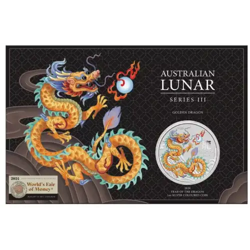 2024 1oz Australia Lunar Series III Year of the Dragon-Golden Dragon .9999 Silver Colored Coin In Card WFOM ANA Special (4)