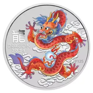 2024 1oz Australia Perth Mint Lunar Series III - Year of the Red Dragon .9999 Silver Coloured Coin In Card (3)