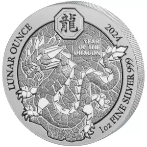 2024 1oz Rwanda .999 Silver Lunar Year of the Dragon BU Coin (2)