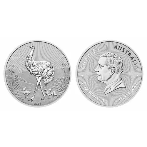 2024 2oz Australia Perth Mint Emu Mother and Baby .9999 Silver Coin
